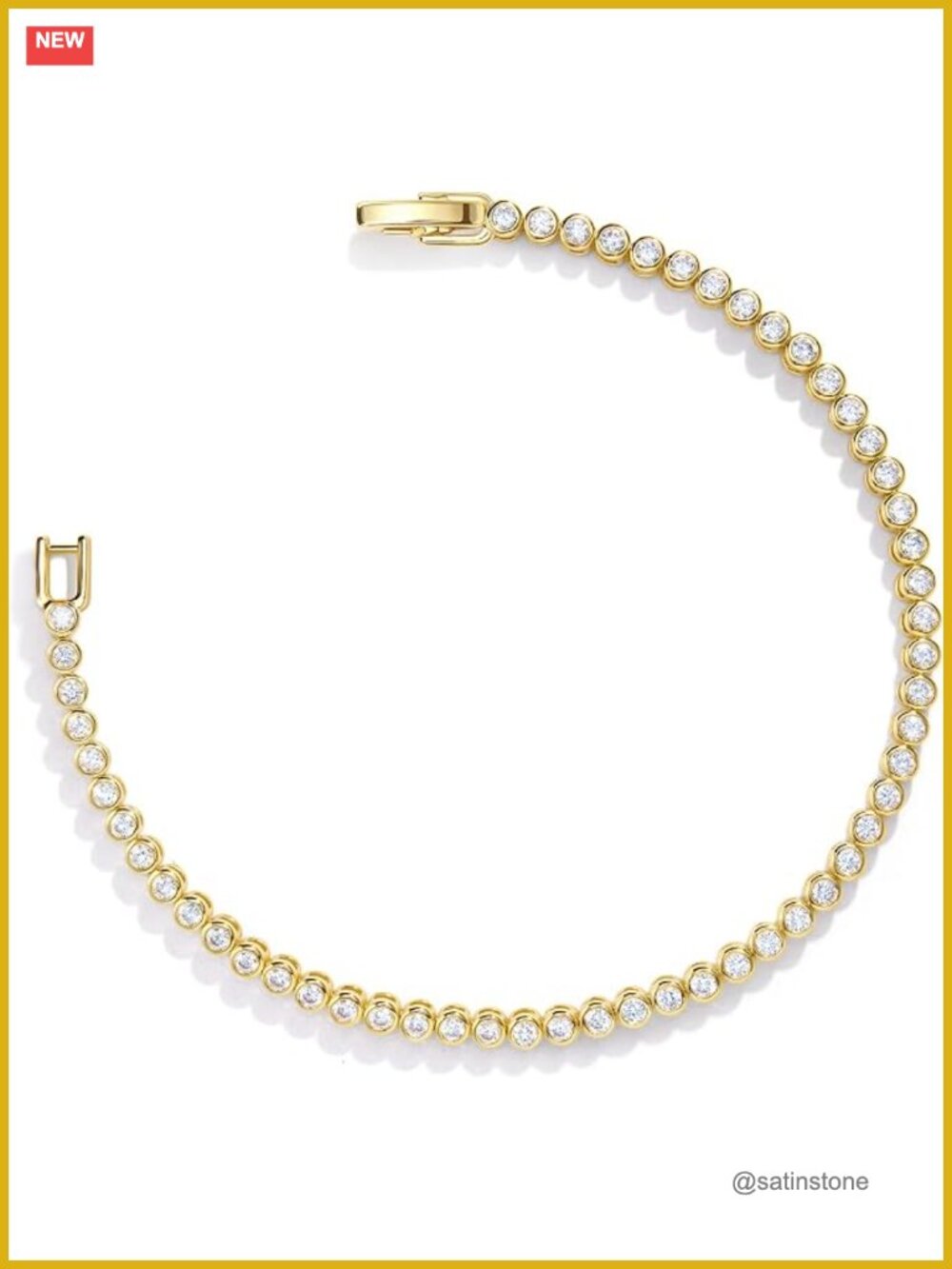 14K Gold Tennis Bracelet 2mm CZ Bezel Bracelet for Women Wedding Gift